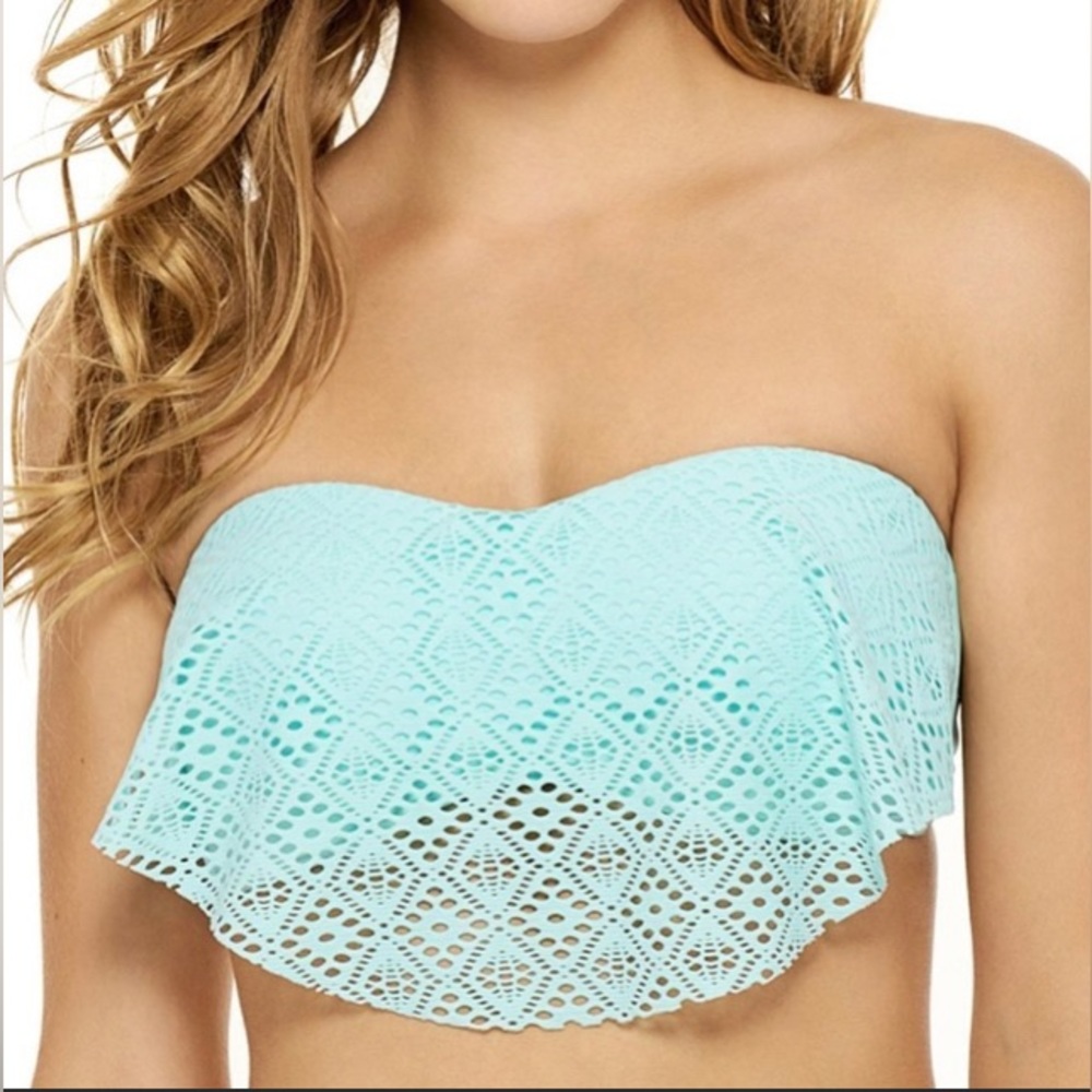 Hot Water Blue Glacier Ruffle Cutout Convertible Strap Bandue Bikini Top S EUC